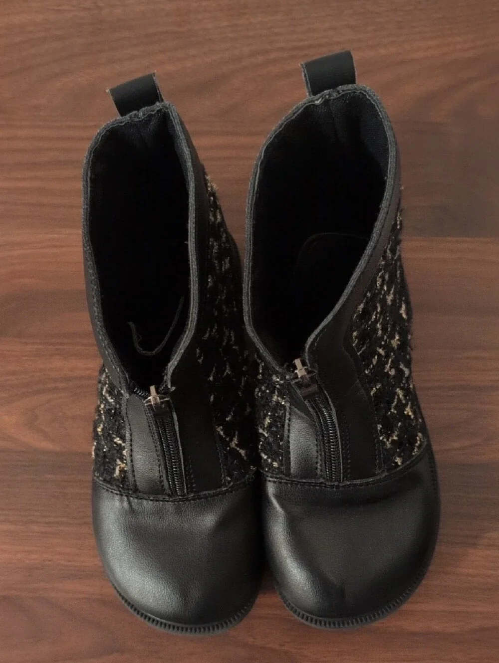 Kids Black Tweed-Panel Ankle Boots Size 1 1/2